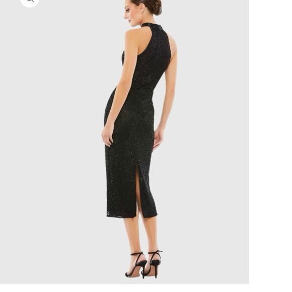 Mac Duggal Black Beaded Halter Neck Midi Dress - Picture 3 of 10